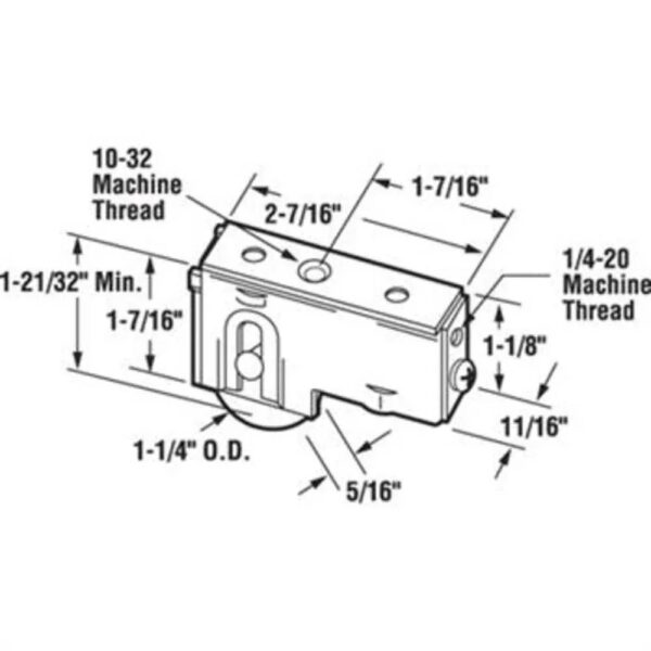 Single 1-1/4" steel roller assembly - Image 2