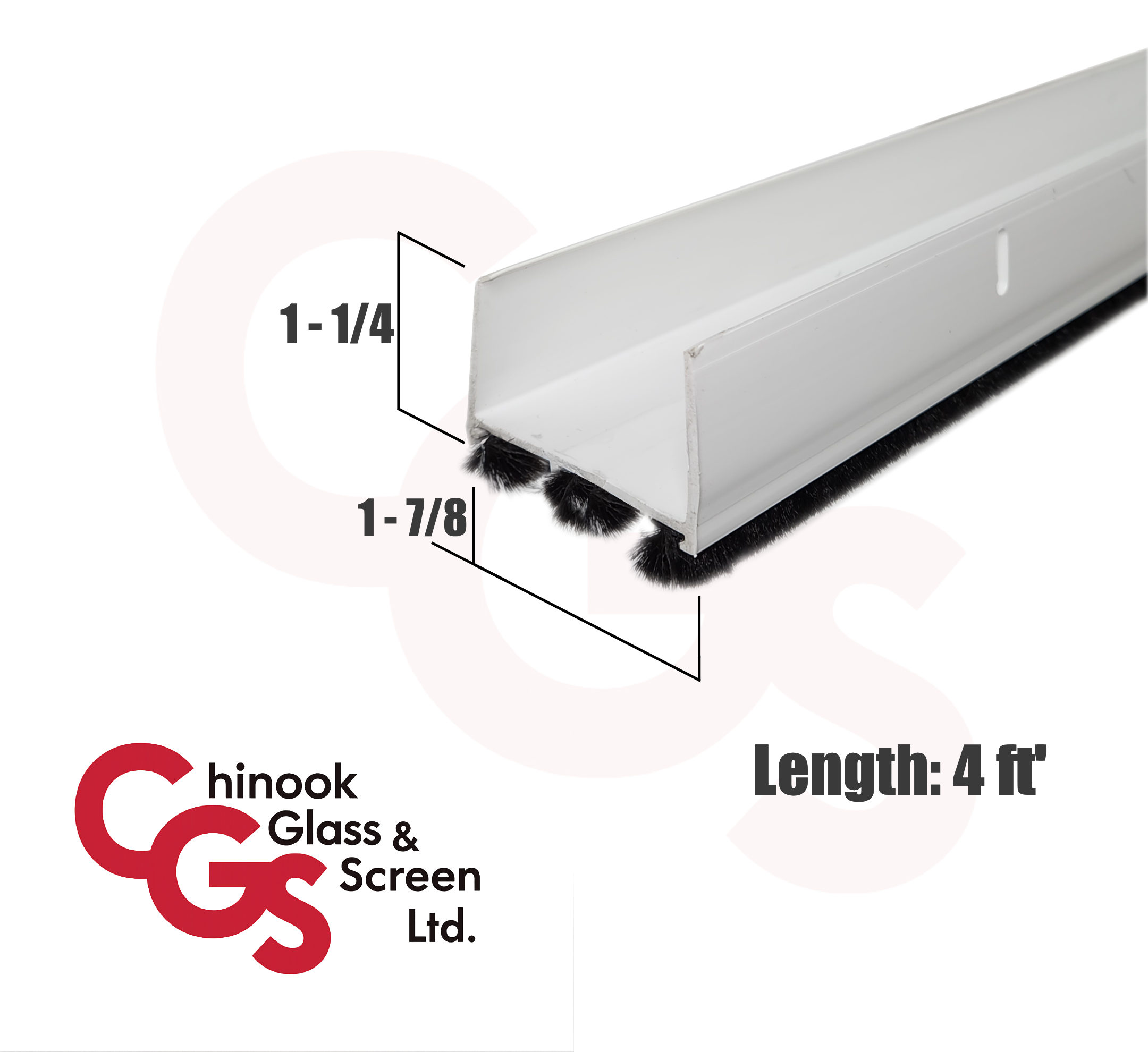 48" Door Shoe with Pile (Mohair) Fins (White)