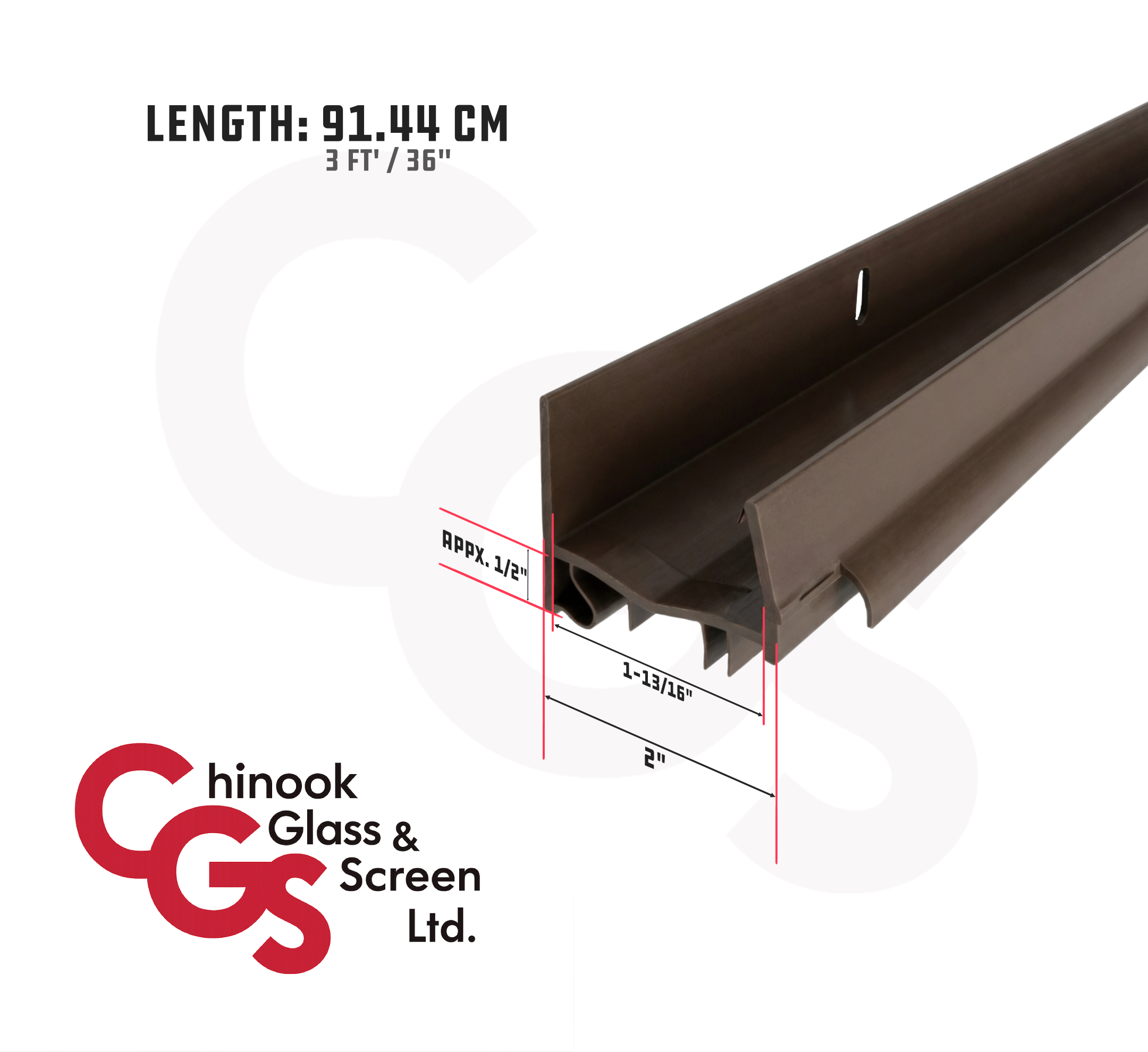 36" Door Shoe for Inswing Sills with Vinyl Fins & Rain Drip (Brown)