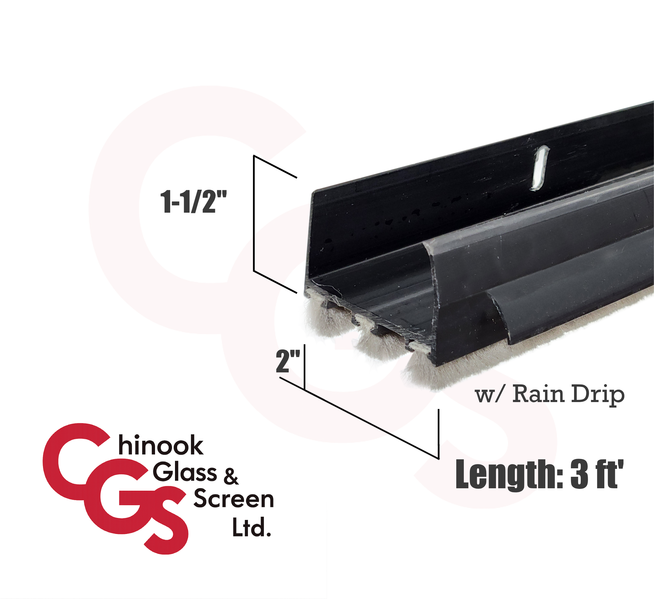 36" Door Shoe with Pile (Mohair) Fins & Rain Drip (Black)